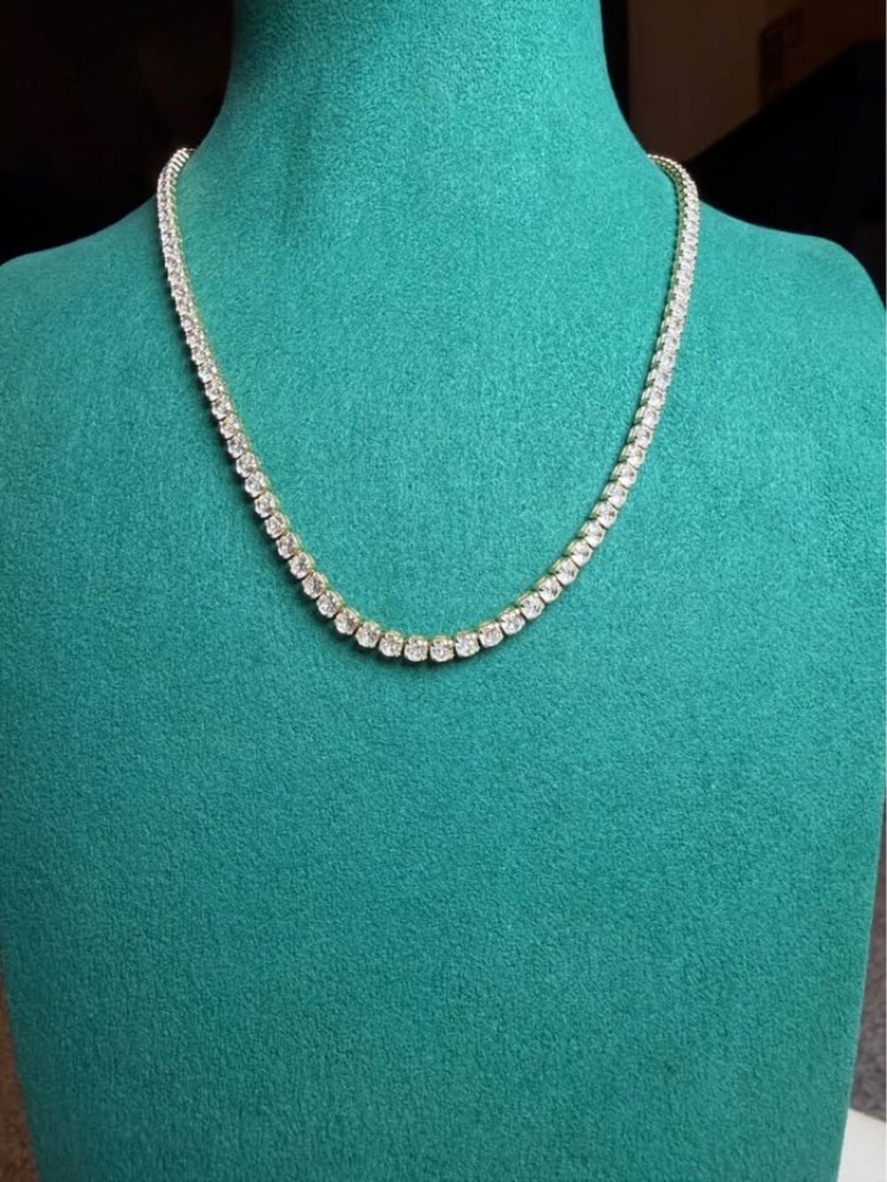 WOMEN's 14K Gold Plated Tennis Necklace Round-Cut High Carbon Diamond Simulants